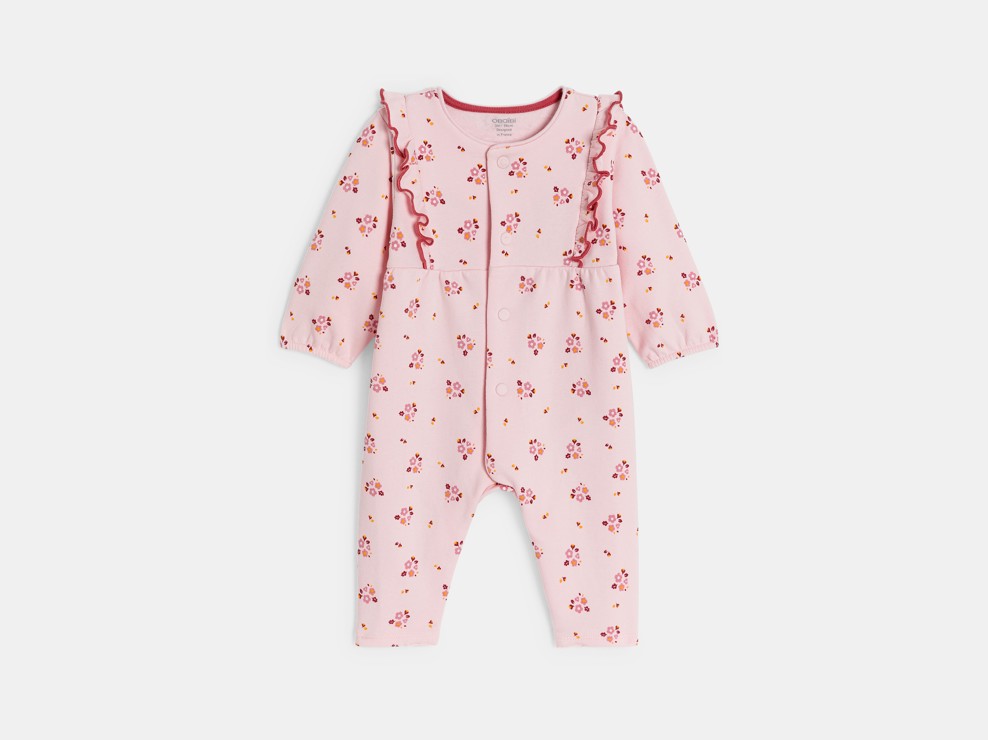 Combinaison longue fleurie rose bébé fille 1