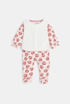 Dors-bien velours fleuri et gilet soft boa blanc bébé fille