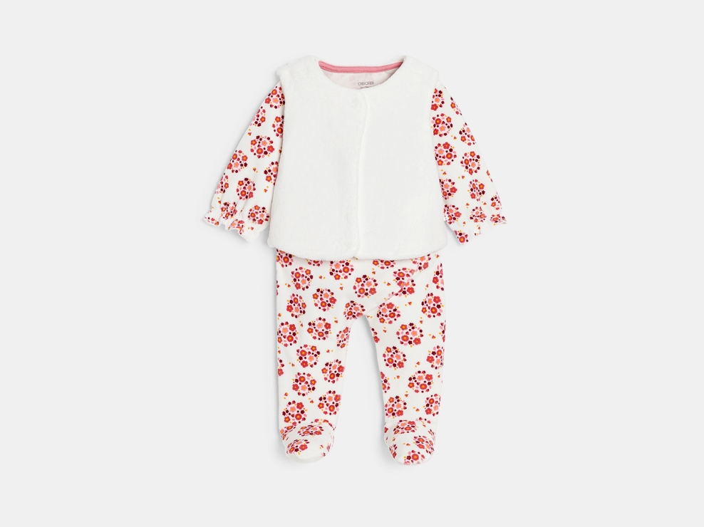 Weißer Strampler Samt Blumenmotiv und Strickjacke aus Softboa Kleinkind Mädchen 1