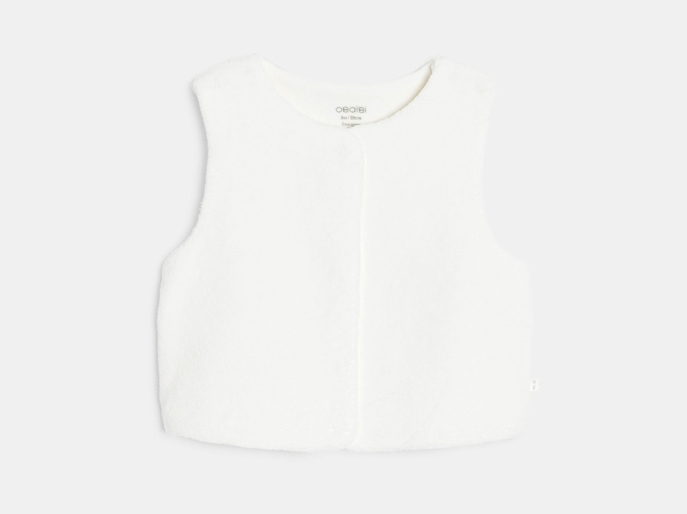 Dors-bien velours fleuri et gilet soft boa blanc bébé fille 2