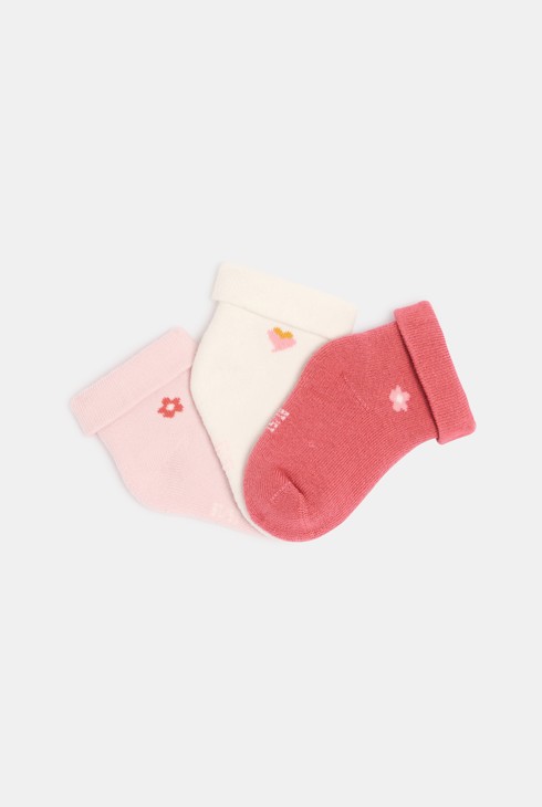 Chaussettes fleurs rose bébé naissance fille (lot de 3) 1