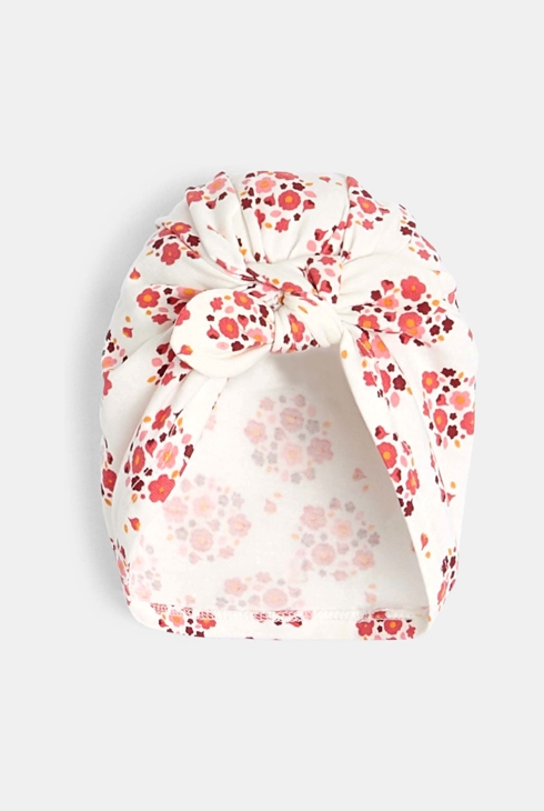 Gorro turbante con nudo de flores rosa bebé niña 1