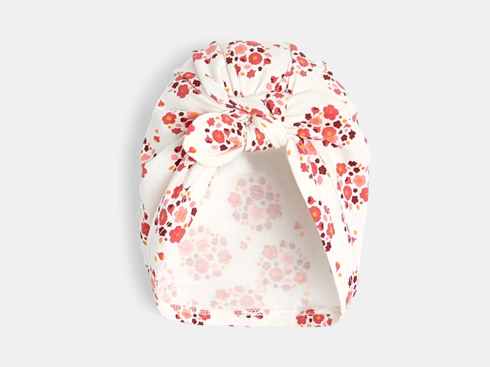 Kwiecista czapka turban wiązana różowa niemowlę dziewczynka 1