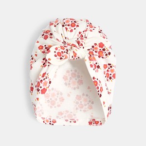 Bonnet turban noué fleuri rose bébé fille