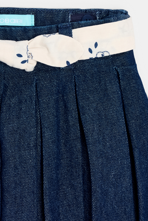 Jupe courte plissée denim brut bleu bébé fille