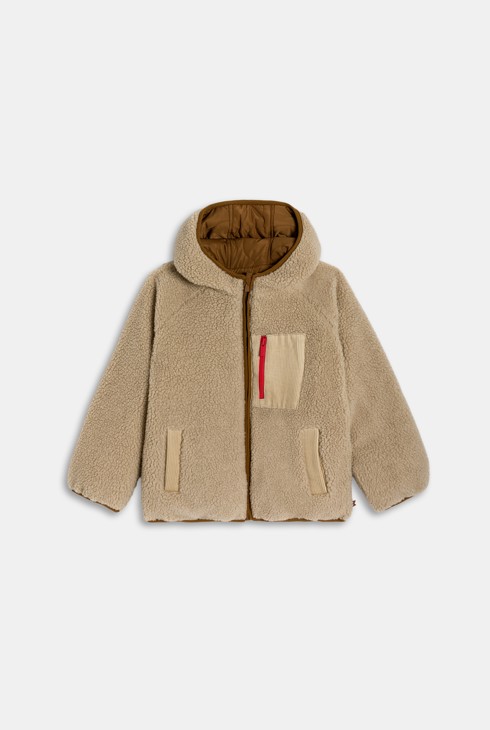 Smeđa dvostrana podstavljena jakna vunaste teksture za dječake 2
