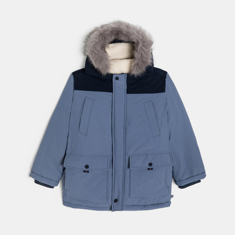 Warmer, wasserabweisender Kapuzenparka in Blau für Jungen