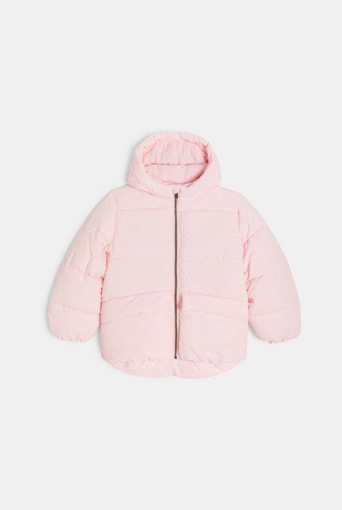 Piumino con cappuccio e fodera in pile rosa pastello bambina 1