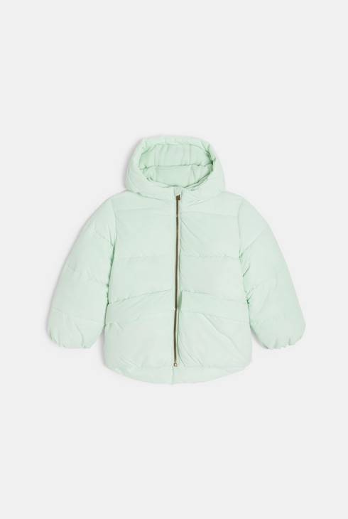Pastelno zelena podstavljena pernata jakna od upijajuće tkanine s kapuljačom za djevojčice 2