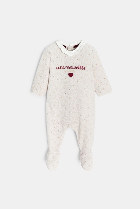 Schlafoverall aus Velours beige bestickt Kleinkind Mädchen 1