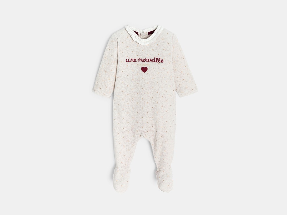 Schlafoverall aus Velours beige bestickt Kleinkind Mädchen 1