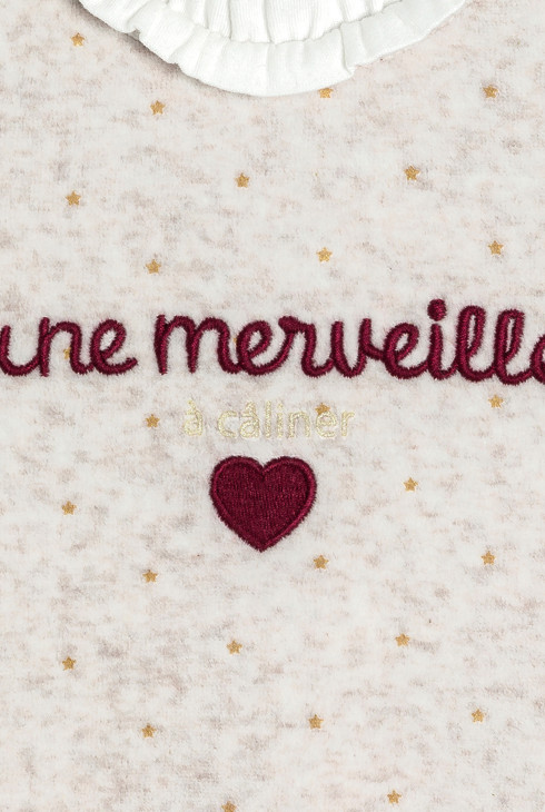 Schlafoverall aus Velours beige bestickt Kleinkind Mädchen 2