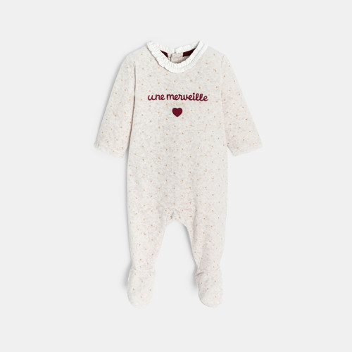 Dors-bien En Velours Beige Brodé Bébé Fille - Beige Chiné - 23M - OBAIBI