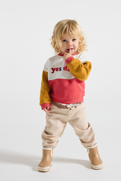 Baby girl's pink fleece slogan sweatshirt 1