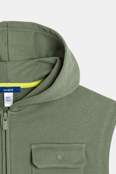 Sweat-shirt à capuche sans manches kaki Garçon