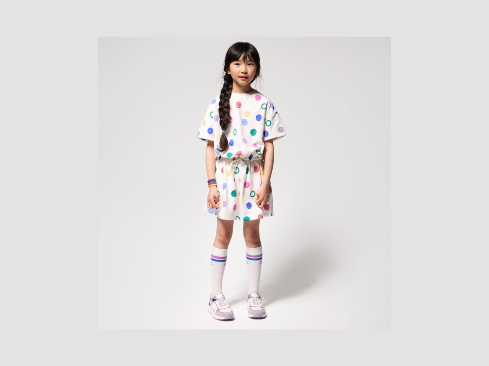 Vestido camiseta de lunares blanco niña 1