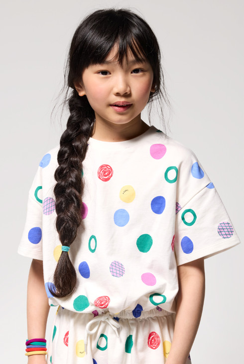 T-Shirt-Kleid mit Punkten weiß Mädchen 2