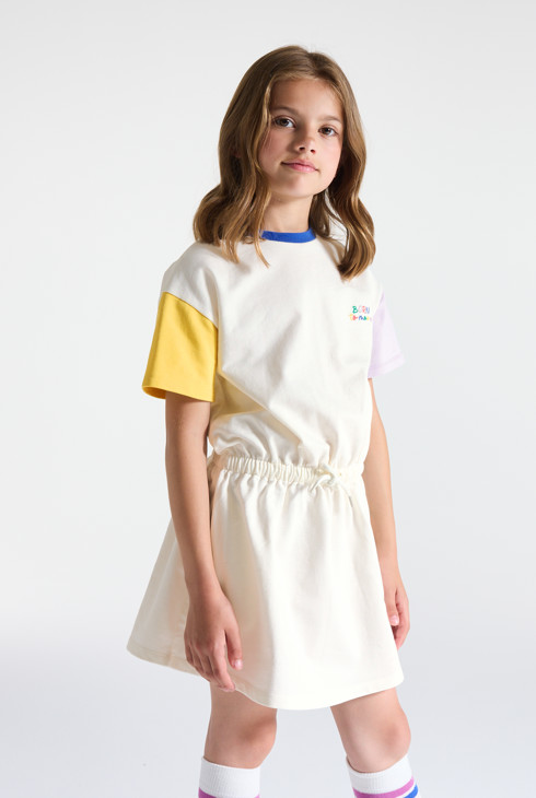 Robe-t-shirt à message brodé blanc Fille 1