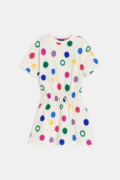 Girl's white polka dot T-shirt dress 2