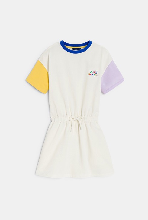 Girl's embroidered white slogan T-shirt dress 2