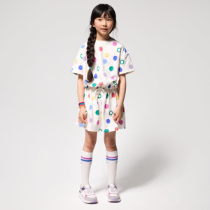 T-Shirt-Kleid mit Punkten weiß Mädchen