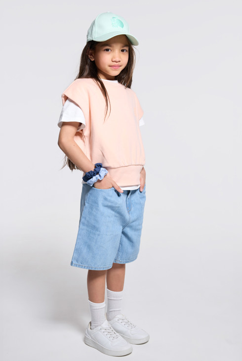 Bermudas vaqueras desteñidas azul niña 1