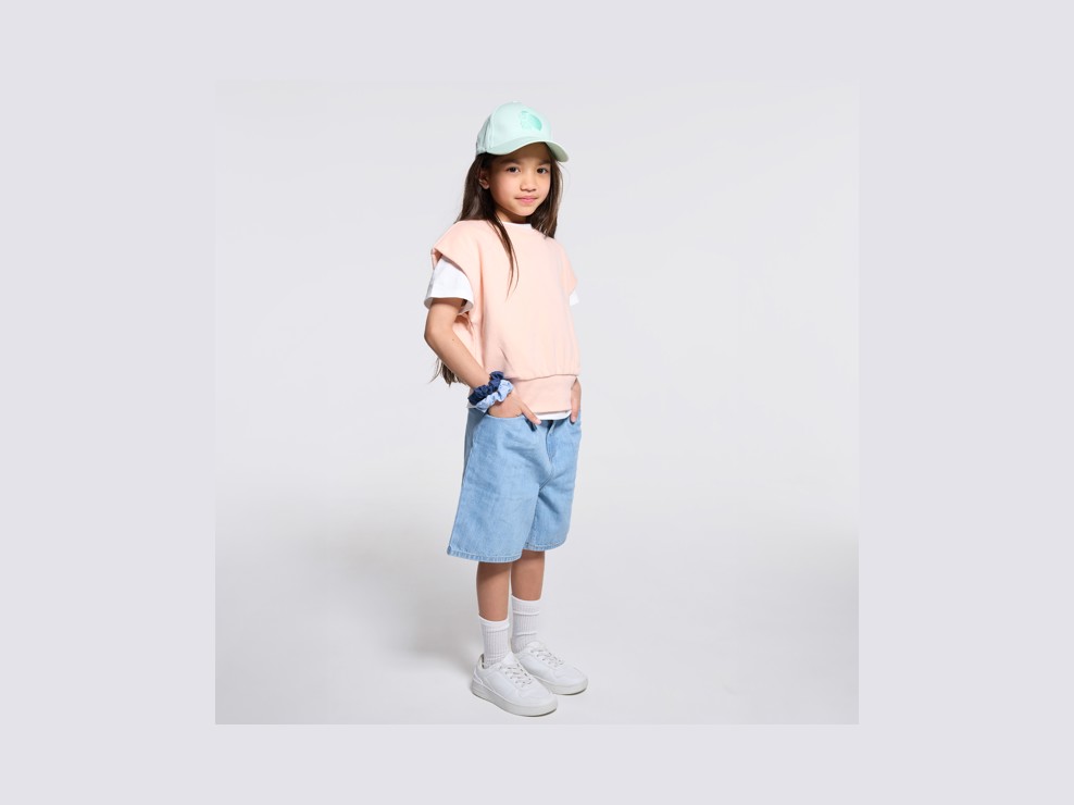 Bermuda en jean délavé bleu Fille 1