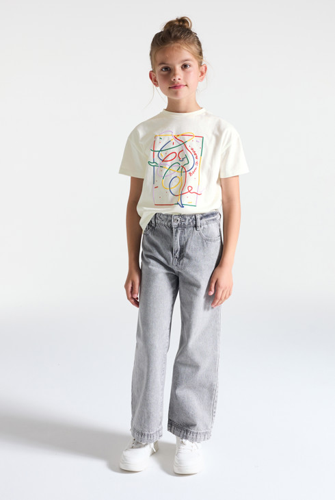 T-shirt manches courtes à message blanc Fille 1