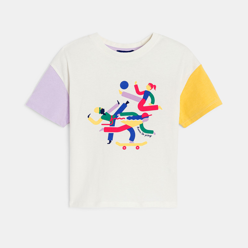 Weißes Kurzarm-T-Shirt mit Schriftzug Mädchen