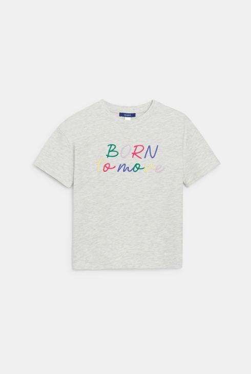 Camiseta con mensaje gris jaspeado niña 1