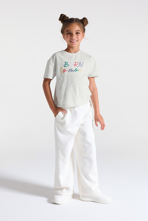 T-shirt à message gris chiné Fille 1