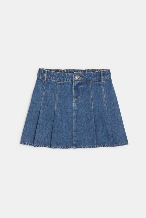 Jupe courte plissée en jean bleu Fille