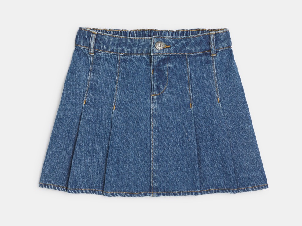 Kurzer Faltenrock Jeans blau Mädchen 2