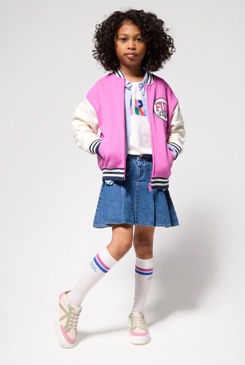 Falda vaquera corta plisada azul niña 1