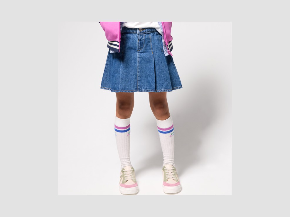 Kurzer Faltenrock Jeans blau Mädchen 2