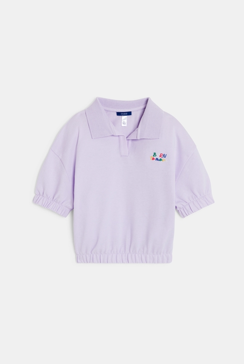 Sweat-shirt col polo manches courtes mauve Fille