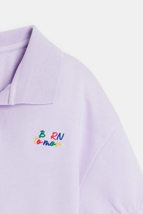 Sweat-shirt col polo manches courtes mauve Fille