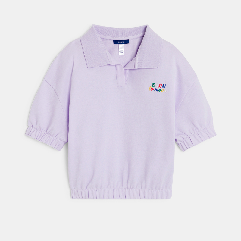 Sweatshirt Polokragen Kurzärmel blasslila Mädchen
