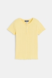T-shirt uni manches courtes pointelle jaune Fille