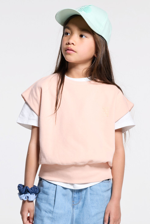 Sudadera de manga corta lisa rosa niña 1