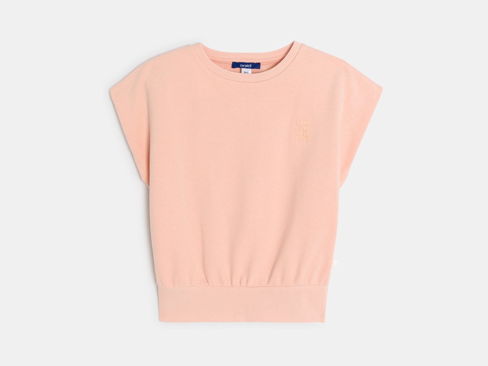 Sweat-shirt manches courtes uni rose Fille 2