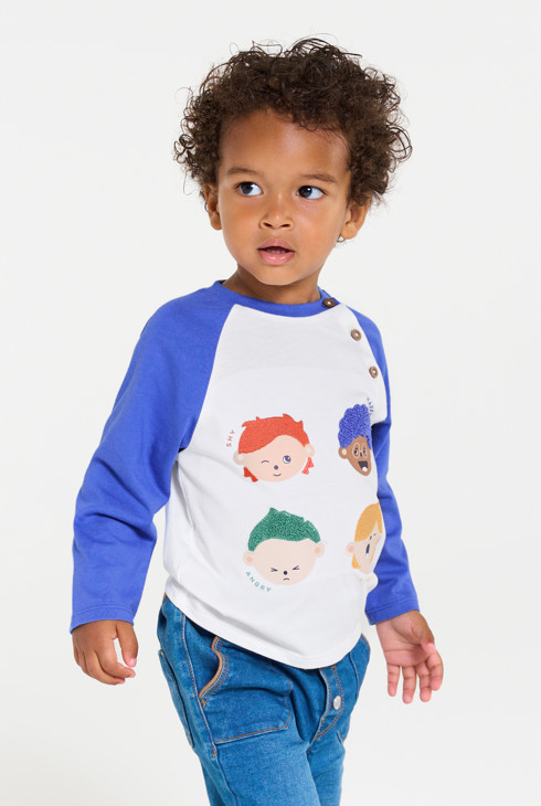 T-shirt manches longues expressions bleu bébé garçon 1