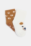 Chaussettes frimousse antiglisse marron bébé garçon (lot de 2)