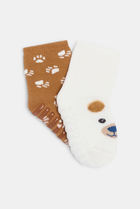 Calcetines carita de animal antideslizantes marrón bebé niño (pack de 2) 1