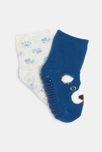 Chaussettes frimousse antiglisse bleu bébé garçon (lot de 2)