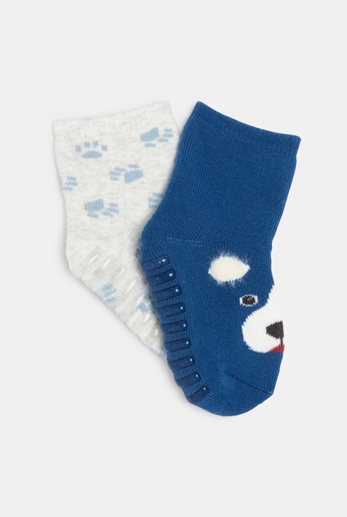Calcetines carita de animal antideslizantes azul bebé niño (pack de 2) 1