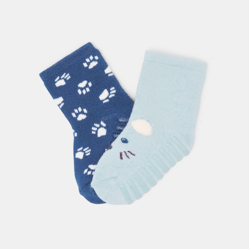Socken Tiergesicht rutschfest blau Kleinkind Junge (2er-Pack)