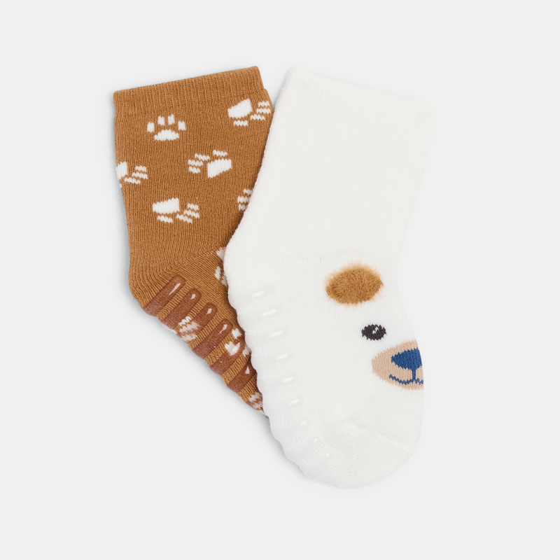 Socken Tiergesicht rutschfest braun Kleinkind Junge (2er-Pack)
