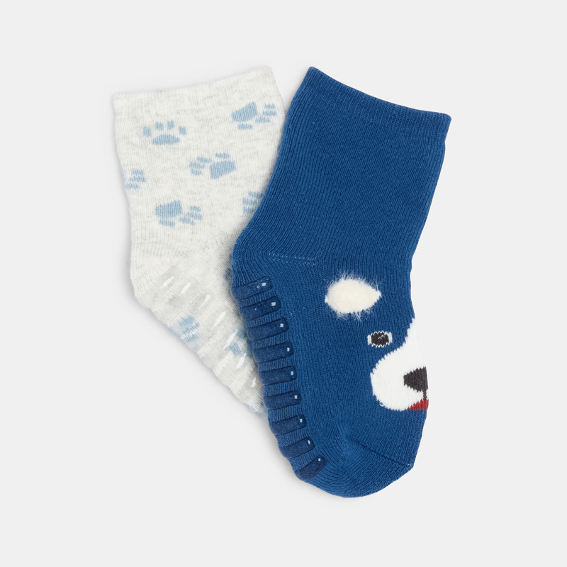 Socken Tiergesicht rutschfest blau Kleinkind Junge (2er-Pack)