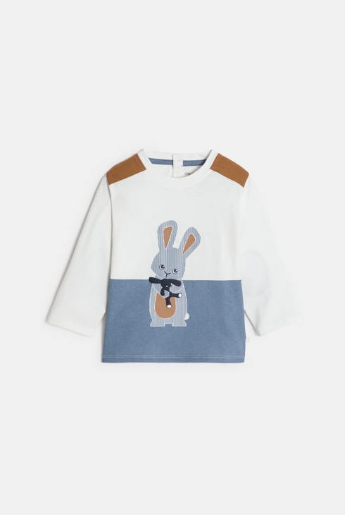 Langarm-T-Shirt Kaninchen blau Kleinkind Junge 1